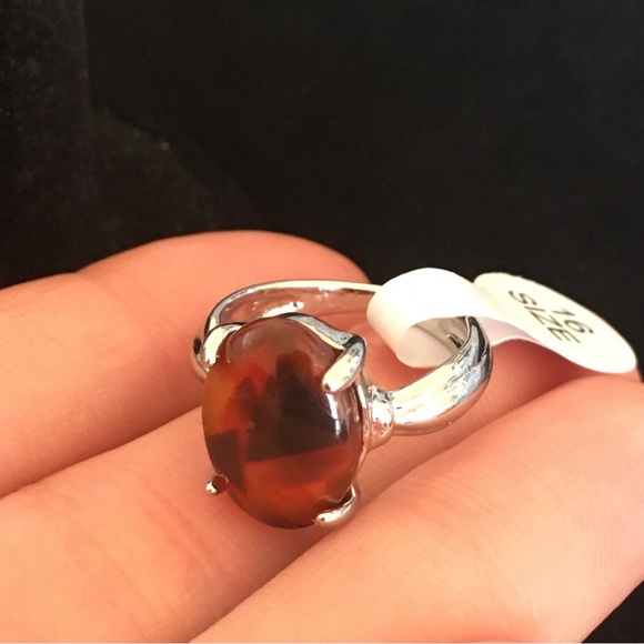 Brown Marble Style Oval Stone Fashion Ring - Picture 4 of 8